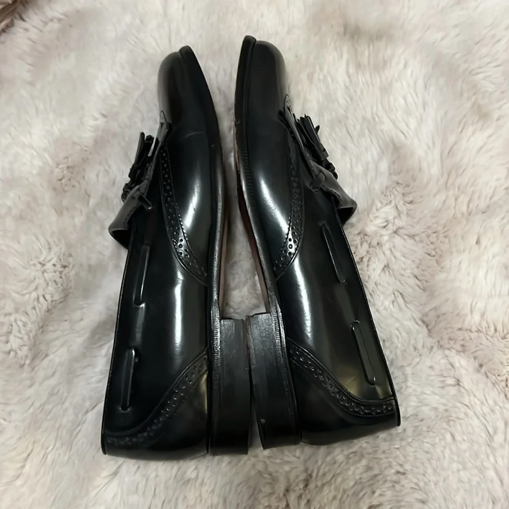 Nordstrom Italy Men’s Black Leather Slip On Wingtip Kiltie Tassel Oxford Loafers